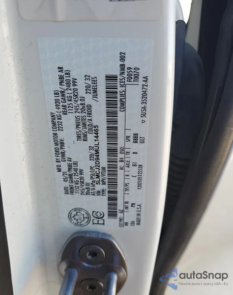 2021 Lincoln Corsair Reserve z USA, uszkodzony, nr VIN 5LMCJ2D94MUL14465